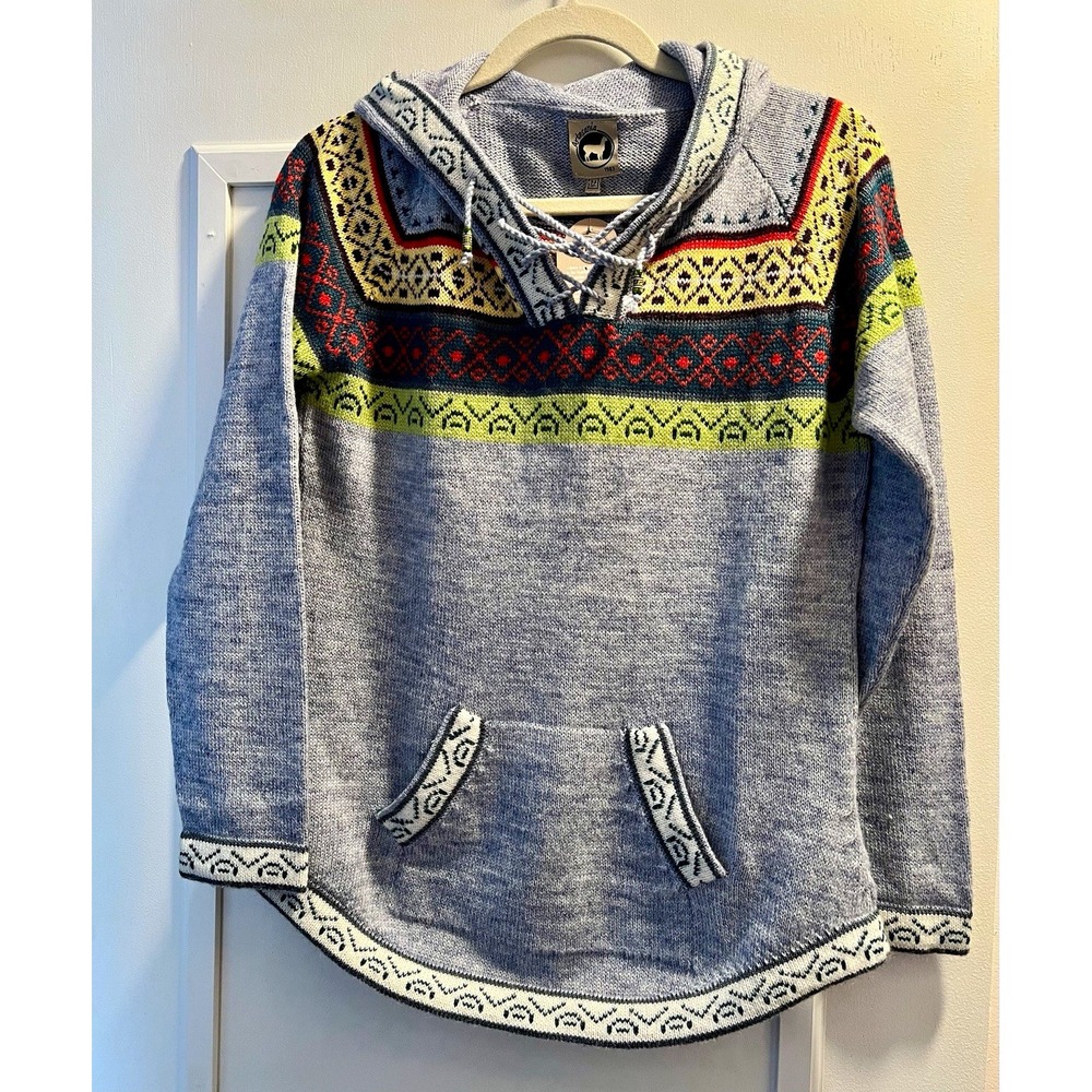 Artesania Women's M Alpaca Knit Pullover Sweater Hoodie Blue Made in Peru 38x27